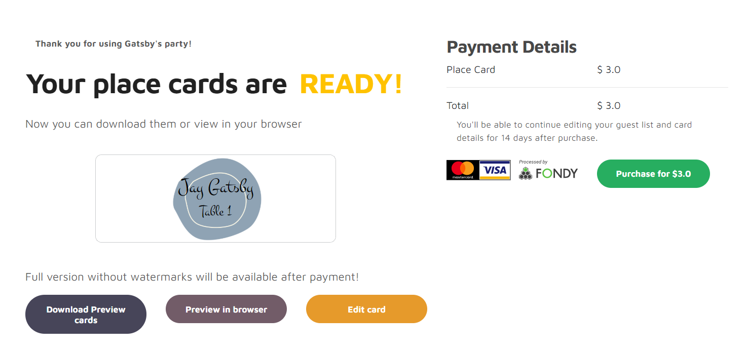 Preview cards before payment