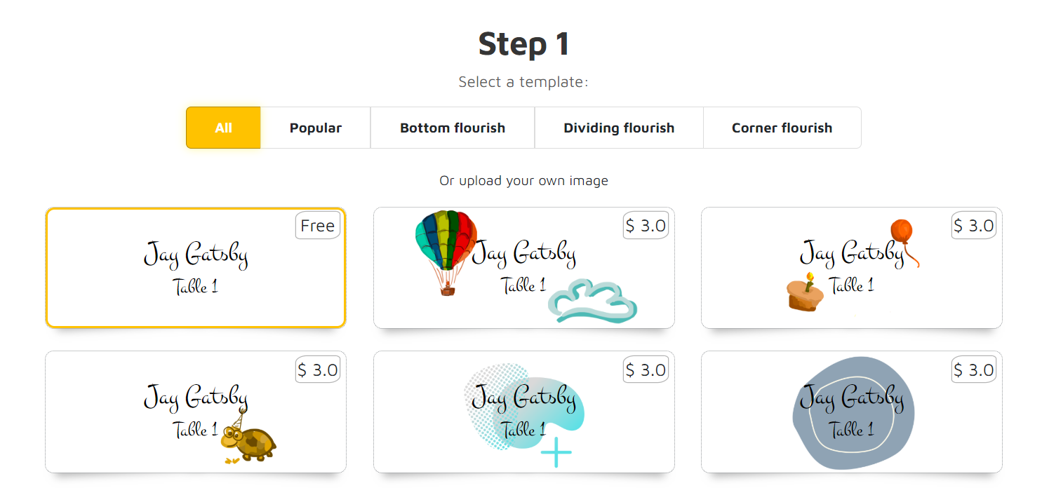 Step 1 Choose a template for place card